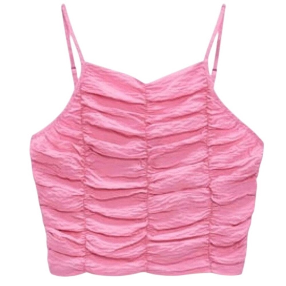 Zara Pink Ruched Cropped Cami Top